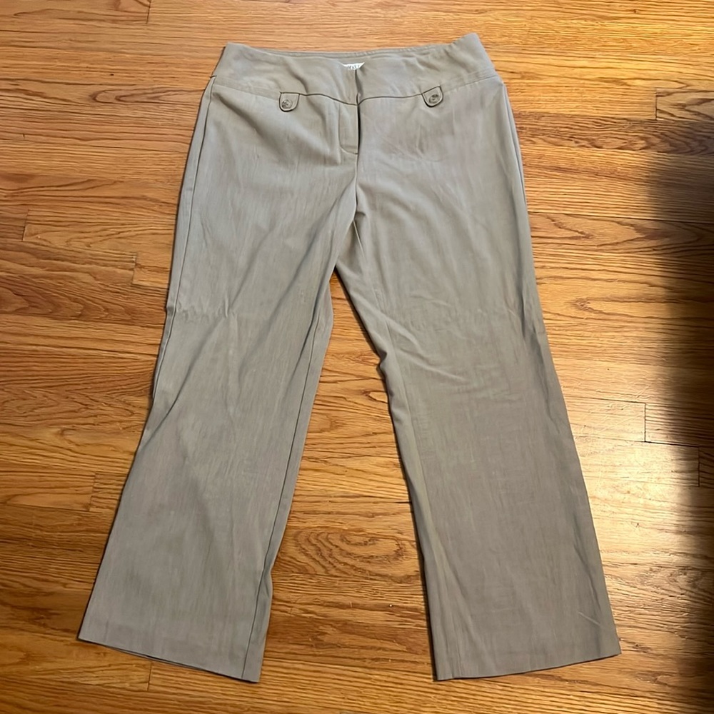 Size 14 petite Roz and Ali tan dress pants. No button waist - just pull on